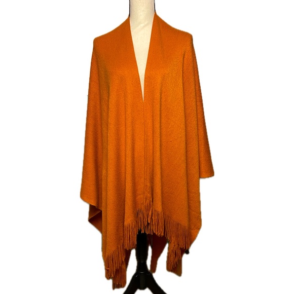 RIKKA Sweaters - RIKKA Fringe Poncho Orange One Size